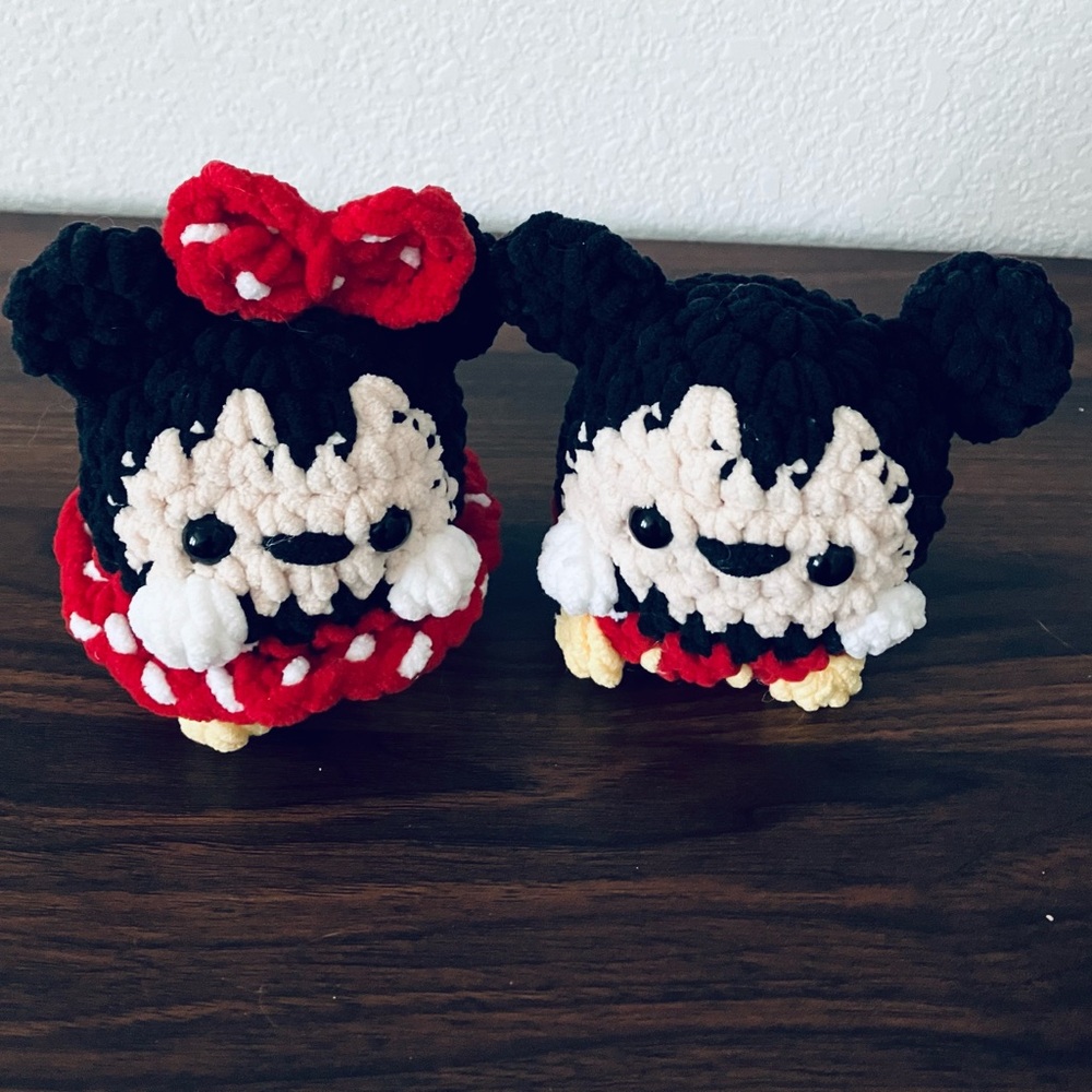 Handmade Crocheted Mickey or Minnie Mouse Disney Plushies, Stuffed Toys